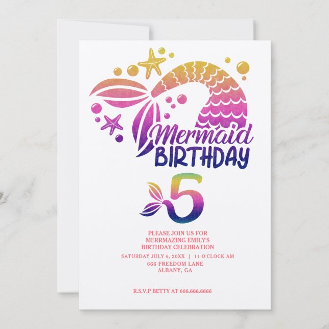 Mermaid Theme Personalized Kids Birthday Party Inv Invitation (Front)