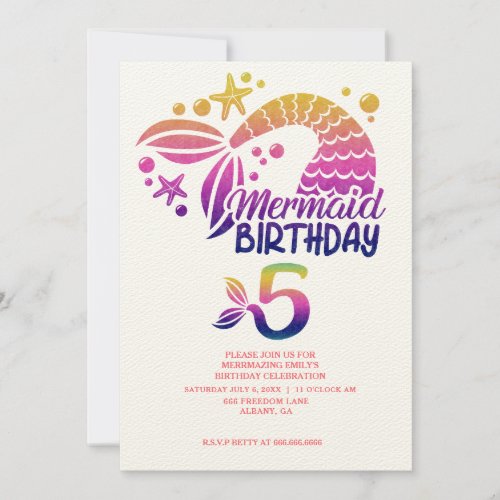 Mermaid Theme Personalized Kids Birthday Party Inv Invitation