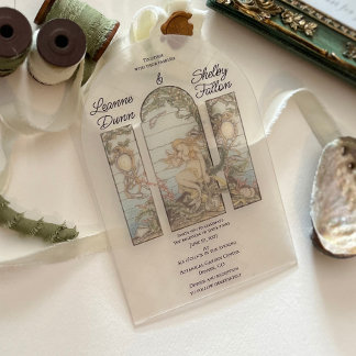 Mermaid Theme Vintage Stained Glass Effect Acrylic Invitations