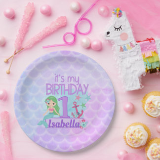 Mermaid themed 1st Birthday Plates