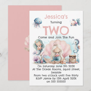 Mermaid Themed 2nd Birthday Invitation