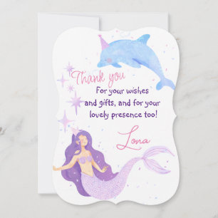 Mermaid Themed Birthday Bash Flat Thank You Card
