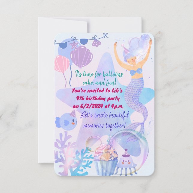 Mermaid Themed Birthday Bash  Invitation (Front)