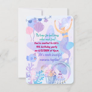 Mermaid Themed Birthday Bash Invitation