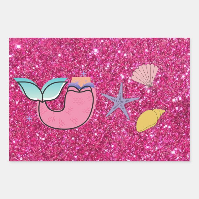 Mermaid Themed Birthday Bash  Wrapping Paper Sheets (Front)