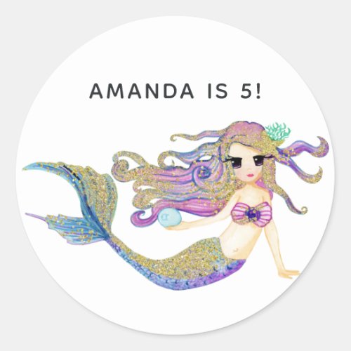 Mermaid themed Birthday Classic Round Sticker