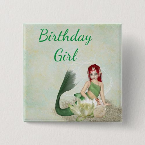 Mermaid Themed Birthday Girl Button