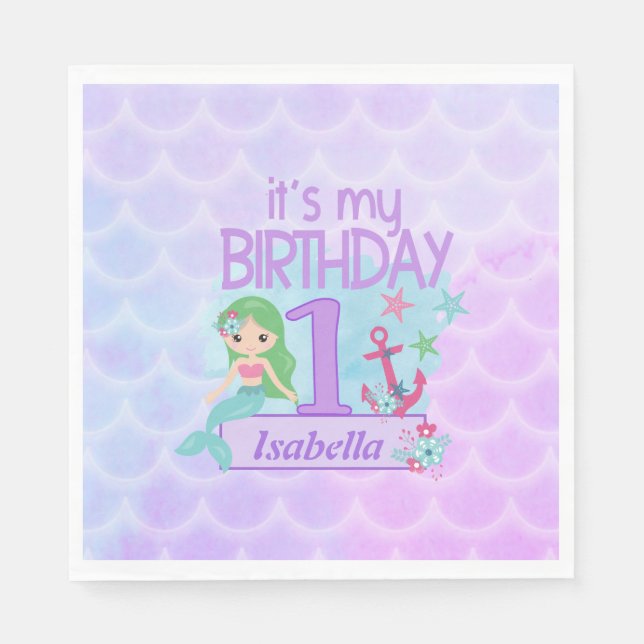  Mermaid themed birthday Paper  Napkins (Front)