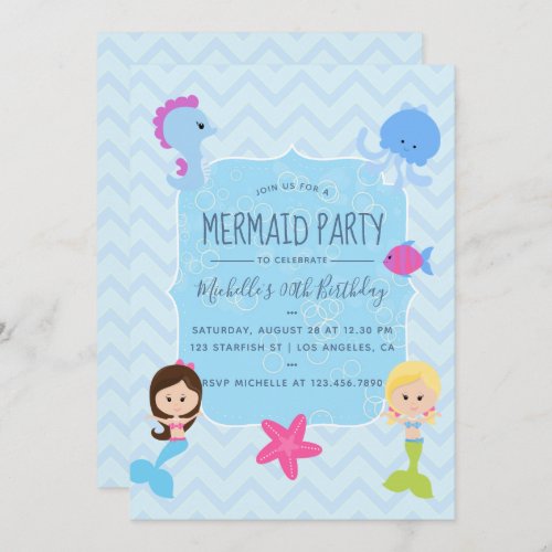 Mermaid themed Birthday Party add photo invitation