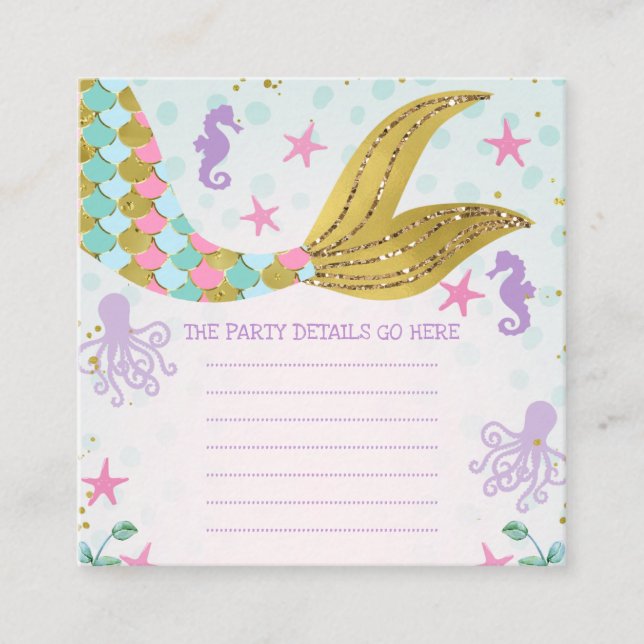 Mermaid Themed Birthday Party Enclosure Card (Front)
