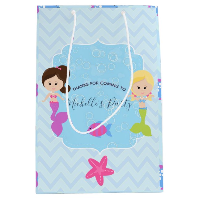 Mermaid themed Birthday Party Guest favor Medium Gift Bag (Front)