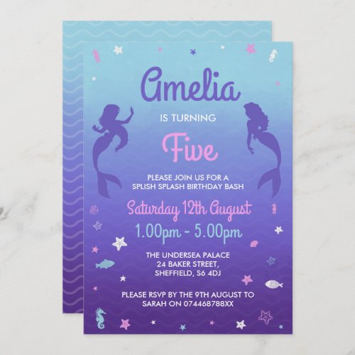 Mermaid themed birthday party invitation