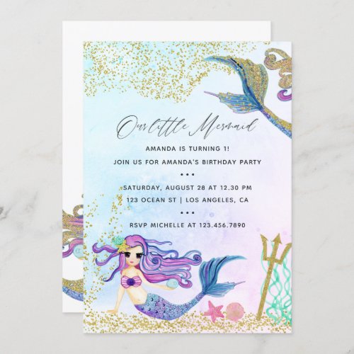 Mermaid themed Birthday Party Invitation