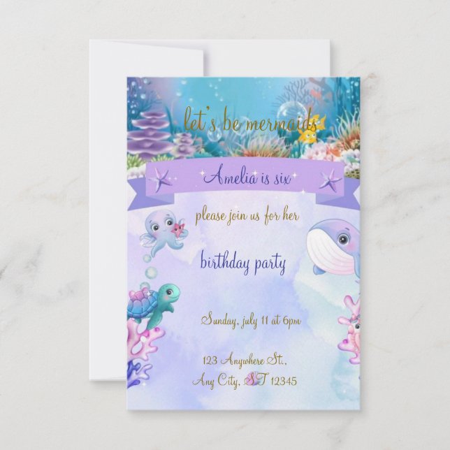 mermaid-themed birthday party invitation-custom invitation (Front)