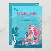 mermaid-themed birthday party invitation.