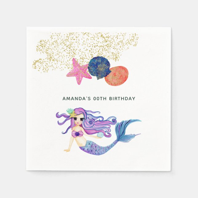 Mermaid themed Birthday Party Napkins (Front)