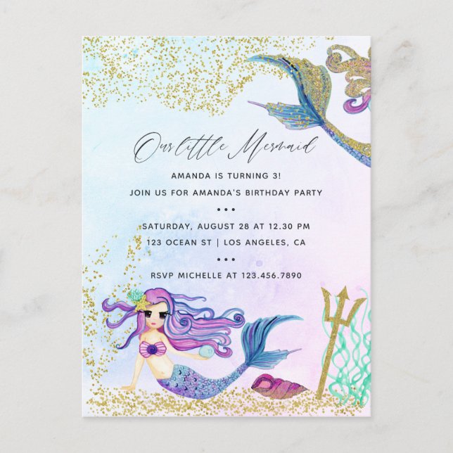 Mermaid themed Birthday Party Postcard (Front)