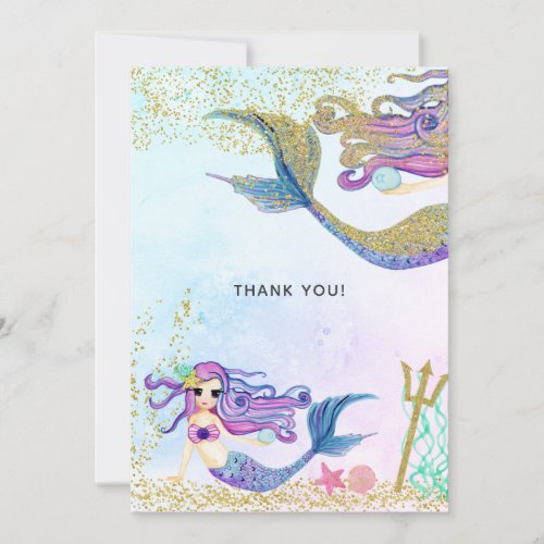 Mermaid themed Birthday Thank You Card