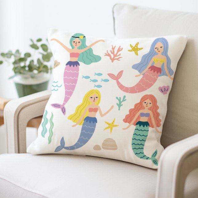 Mermaid Themed Decorative Pillow, Cute Underwater  Throw Pillow (Creator Uploaded)