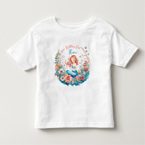 Mermaid Themed Floral Girls Birthday Birl Toddler T_shirt