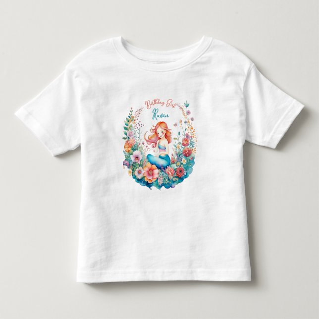 Mermaid Themed Floral Girl's Birthday Birl Toddler T-shirt (Front)