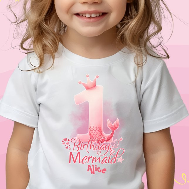 Mermaid Themed Girl's 1st Birthday Personalized Baby T-Shirt (Creator Uploaded)