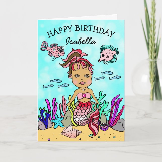 Mermaid Themed Happy Birthday Card (Front)