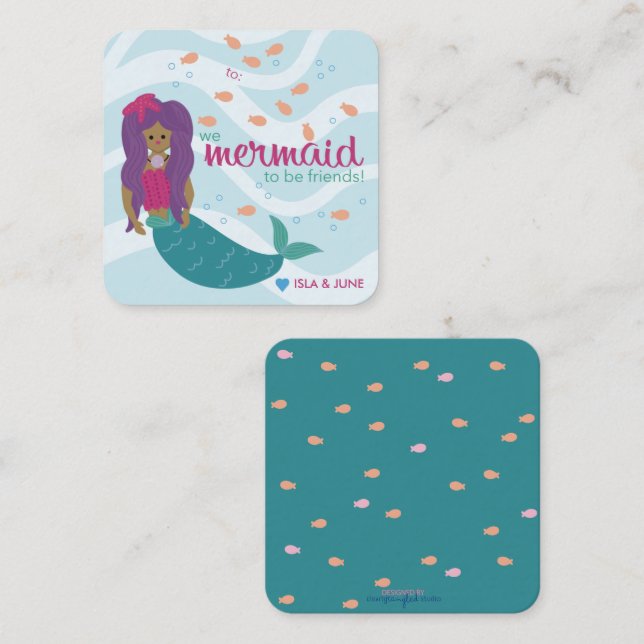Mermaid to be Friends - S - Classroom Valentine Note Card (Front/Back)