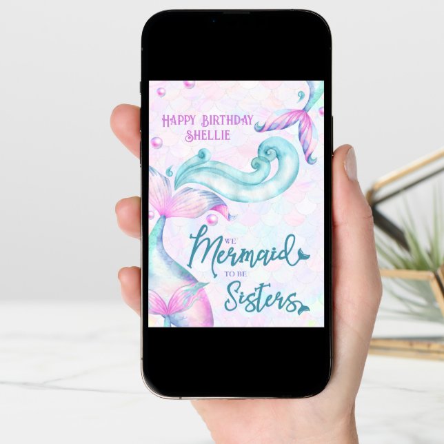 Mermaid to Be Sisters Personalized Sister Birthday Card (Front Digital)