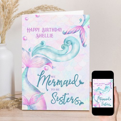 Mermaid to Be Sisters Personalized Sister Birthday Card