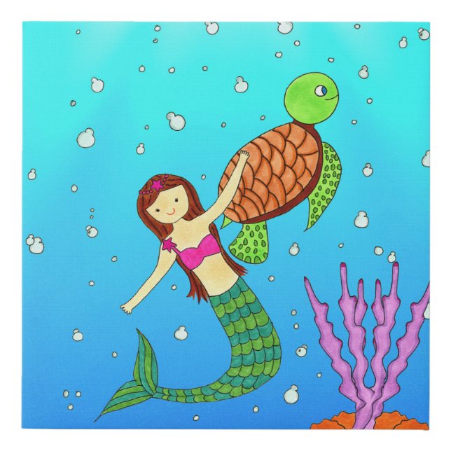 Mermaid & Turtle Friend Canvas Art (Front)