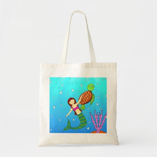 Mermaid  Turtle Friend Tote Bag