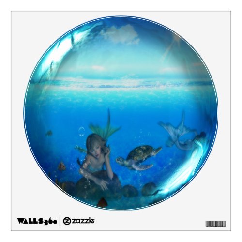 Mermaid  Turtle Glass Sphere Wall Decal