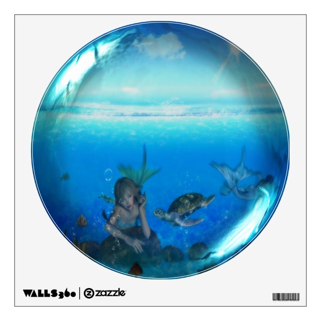 Mermaid & Turtle Glass Sphere Wall Decal (Front)