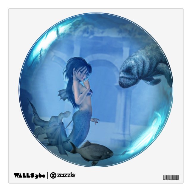 Mermaid & Turtle Glass Sphere Wall Decal (Front)