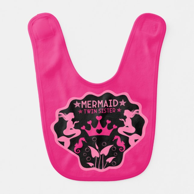  Mermaid Twin Sisters Baby Bib (Front)