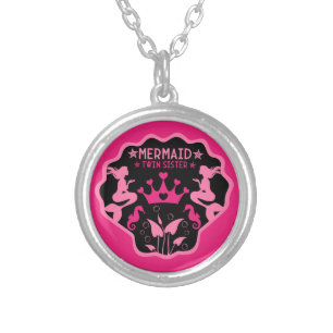 Mermaid Twin Sisters Silver Plated Necklace