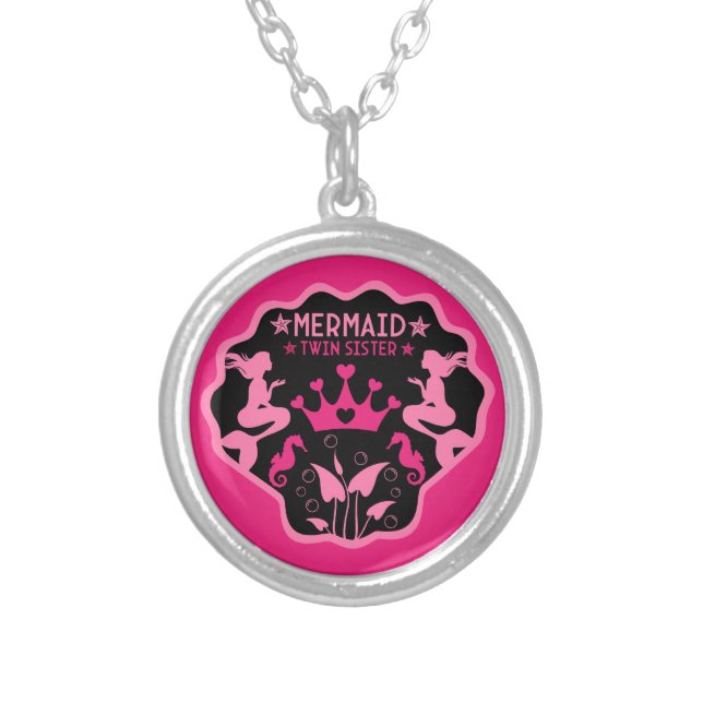  Mermaid Twin Sisters Silver Plated Necklace (Front)