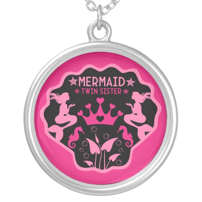  Mermaid Twin Sisters Silver Plated Necklace (Front)