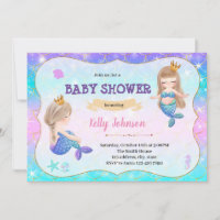 Mermaid twins baby shower invitation