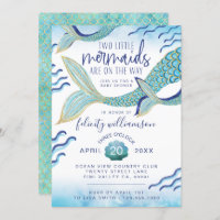 Mermaid Twins Baby Shower Invitation Mermaid Baby