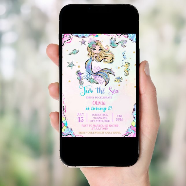 Mermaid Two The Sea 2nd Birthday Party Invitation (Front Digital)