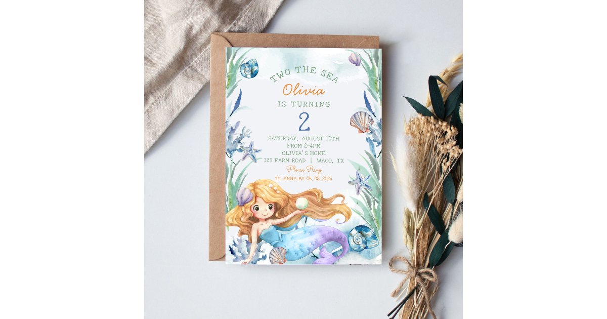 Mermaid Two The Sea 2nd Birthday Party Invitation | Zazzle