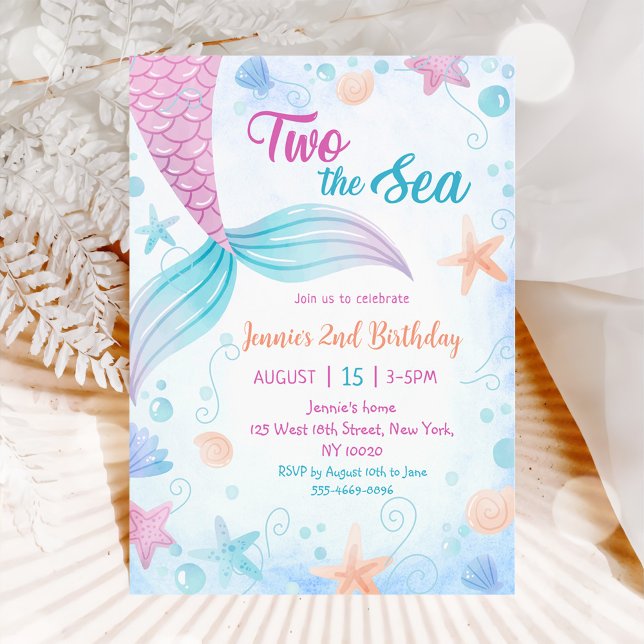 Mermaid Two The Sea 2nd Birthday Party Invitation (Creator Uploaded)