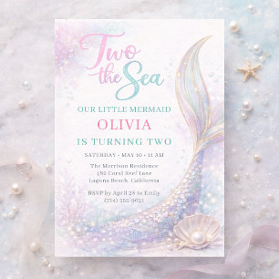 Mermaid Two the Sea 2nd Glitter Birthday Invitation