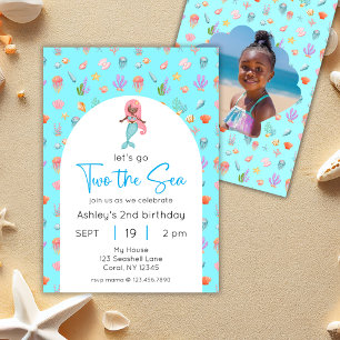 Mermaid Two The Sea Birthday Photo Invitation