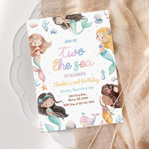 Mermaid Two the Sea Girl 2nd Second Birthday Invitation