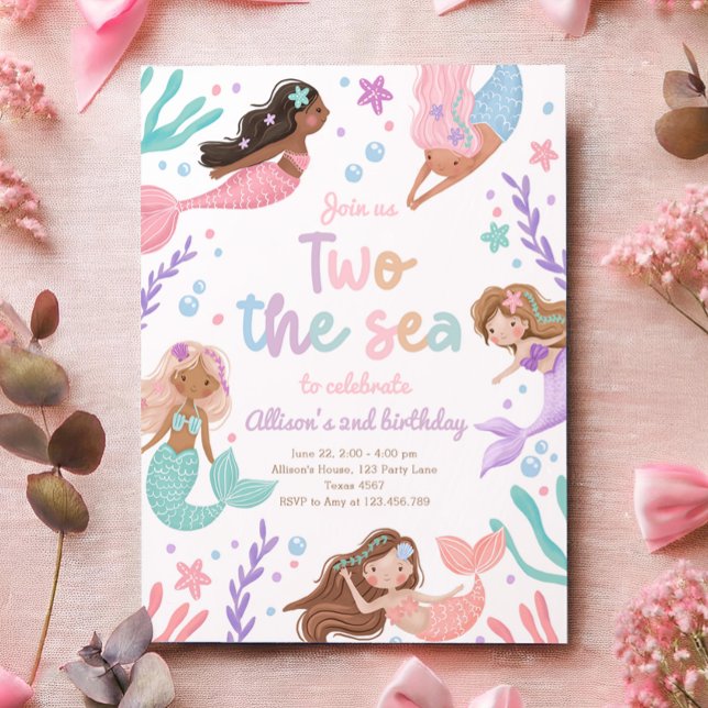 Mermaid Two the Sea Girl 2nd Second Birthday Invitation (Creator Uploaded)