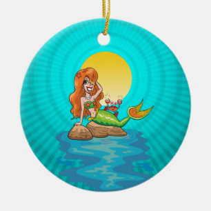 Mermaid under a Full Moon Ceramic Ornament