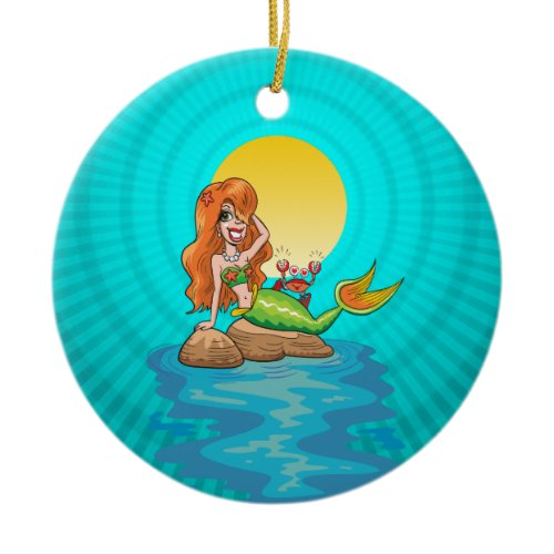 Mermaid under a Full Moon Ceramic Ornament